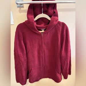J. Jill Sweater Burgundy Hooded Chenille Knit Full Zip Cardigan Sweater Size 3X